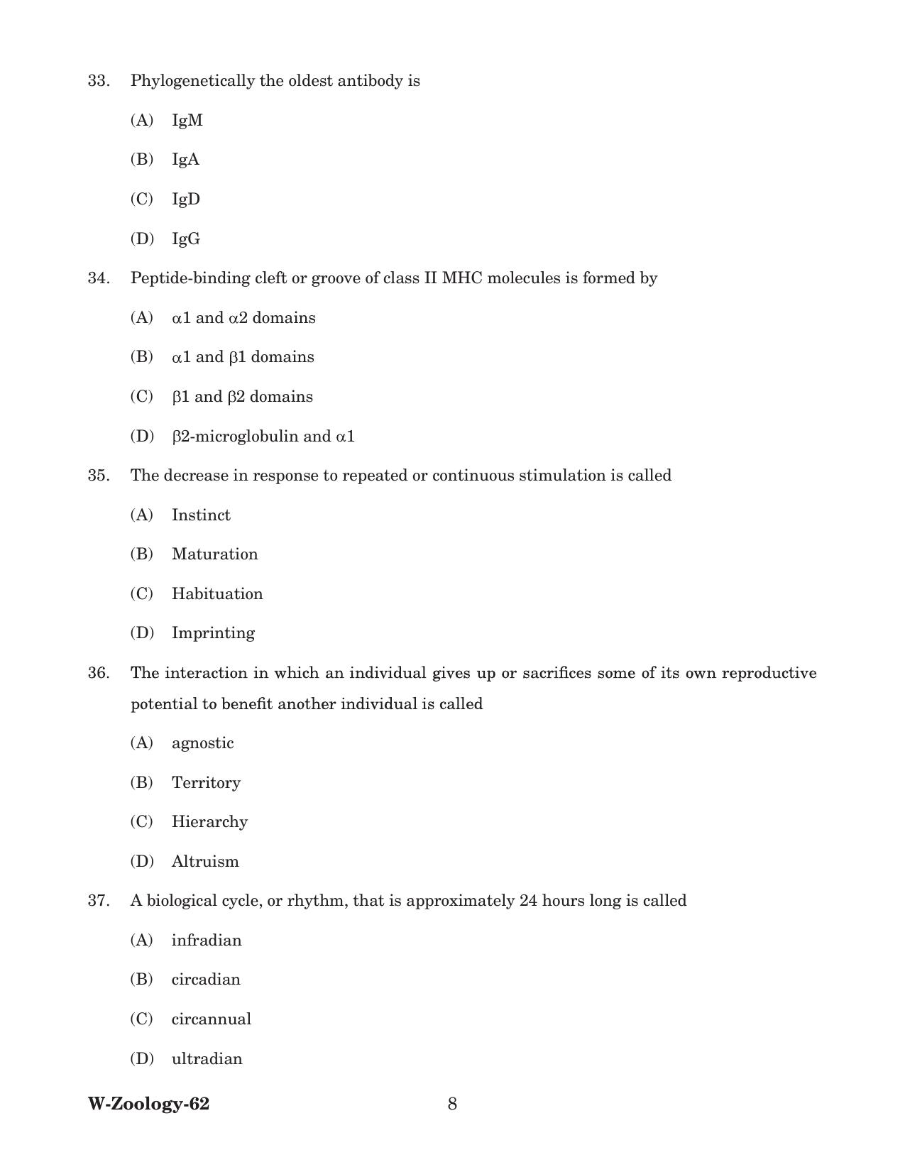 Odisha CPET 2022 ZOOLOGY Question Paper - Page 8