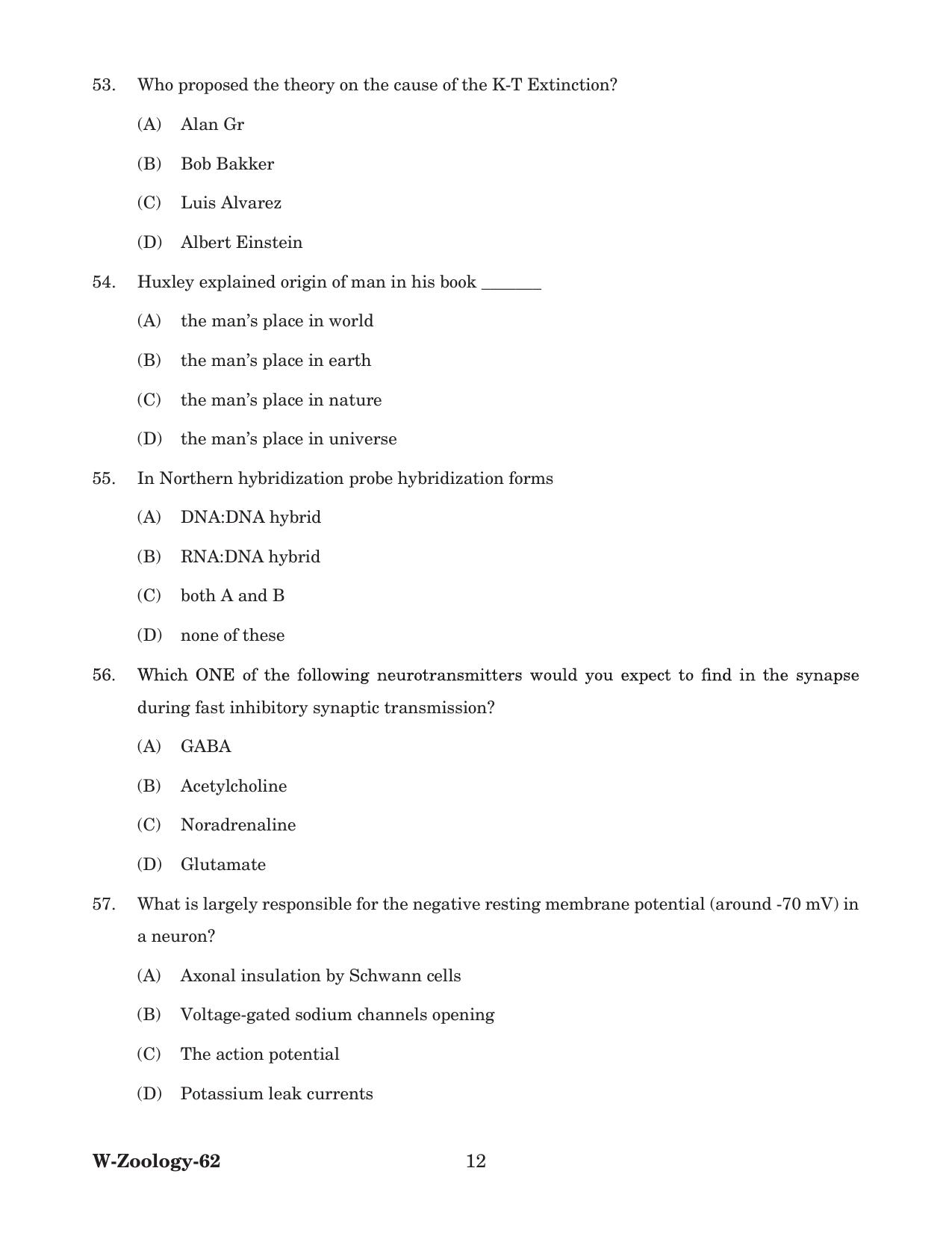 Odisha CPET 2022 ZOOLOGY Question Paper - Page 12