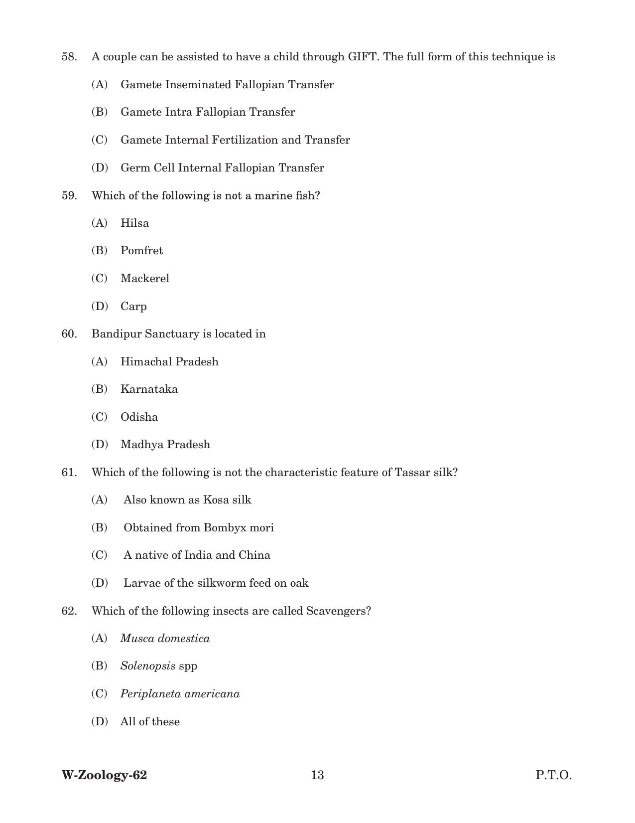 Odisha CPET 2022 ZOOLOGY Question Paper - Page 13