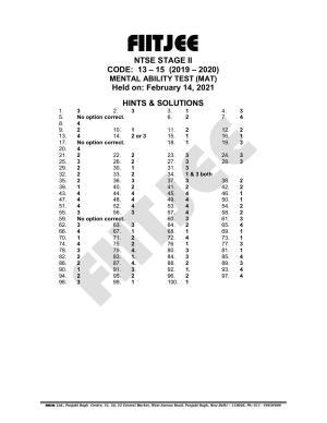 NTSE 2020 (Stage II) MAT Answer Key (Held on: February 14, 2021)