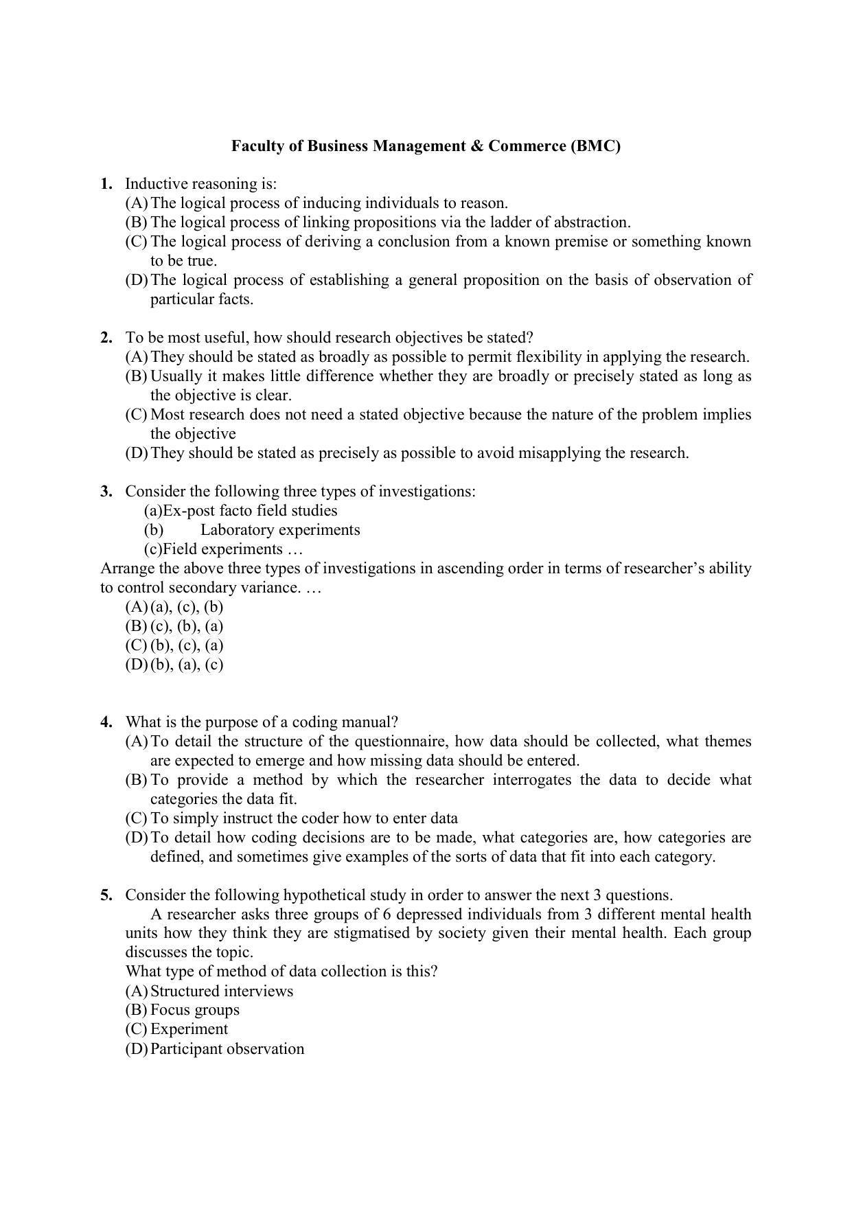 PU MPET Faculty of Business Management & Commerce 2020 Question Papers - Page 1