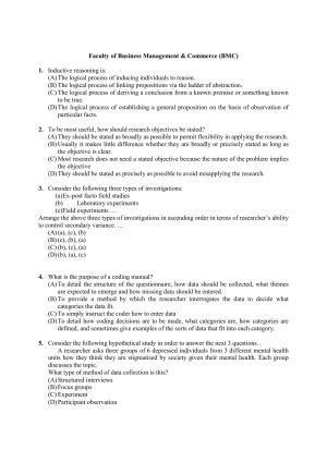 PU MPET Faculty of Business Management & Commerce 2020 Question Papers