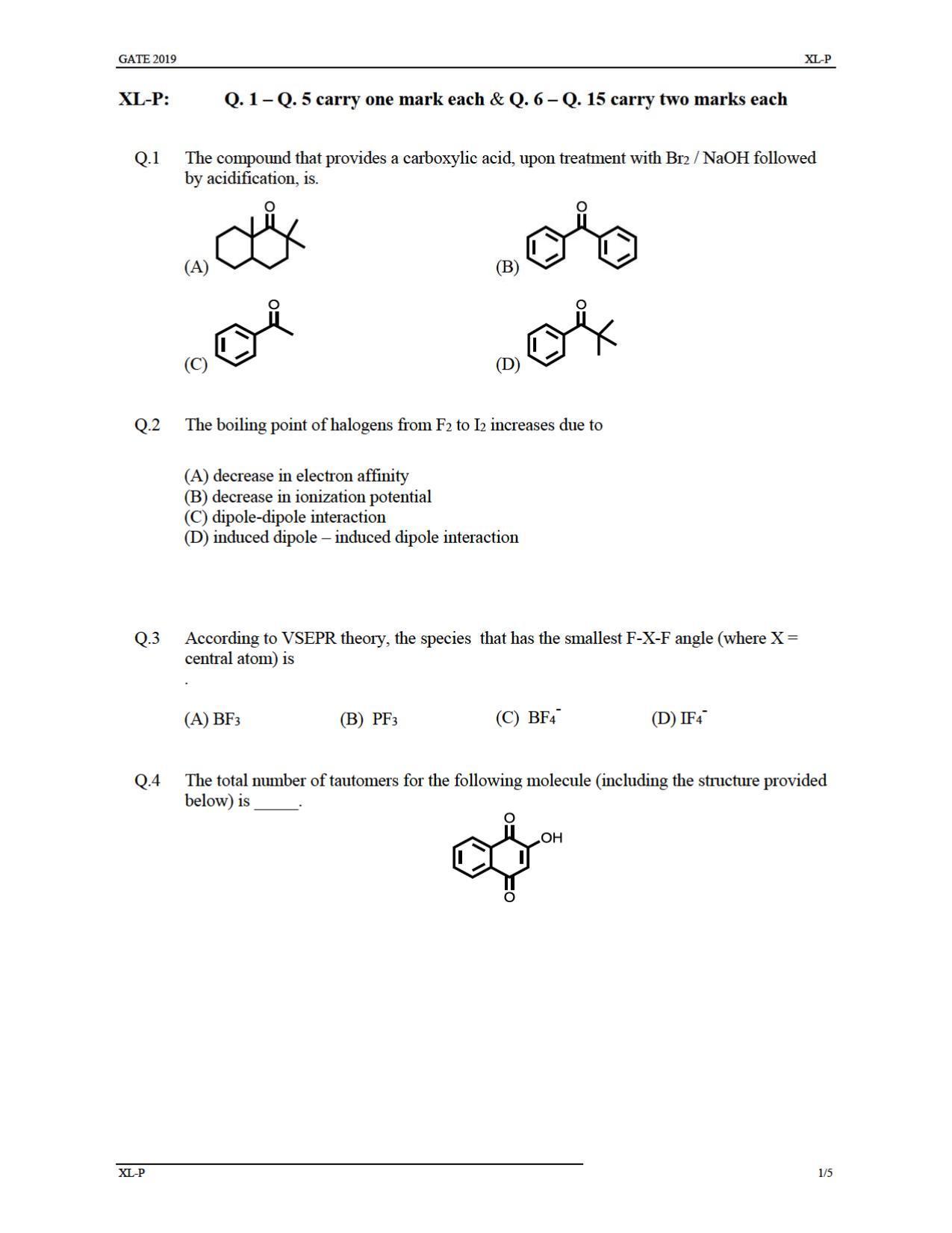GATE 2019 Life Sciences(XL) Question Paper - Page 4