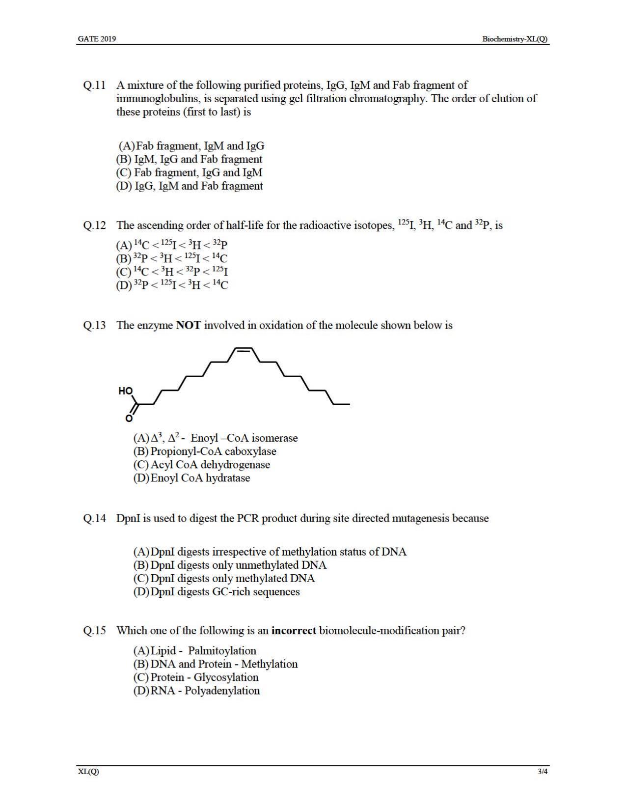 GATE 2019 Life Sciences(XL) Question Paper - Page 11