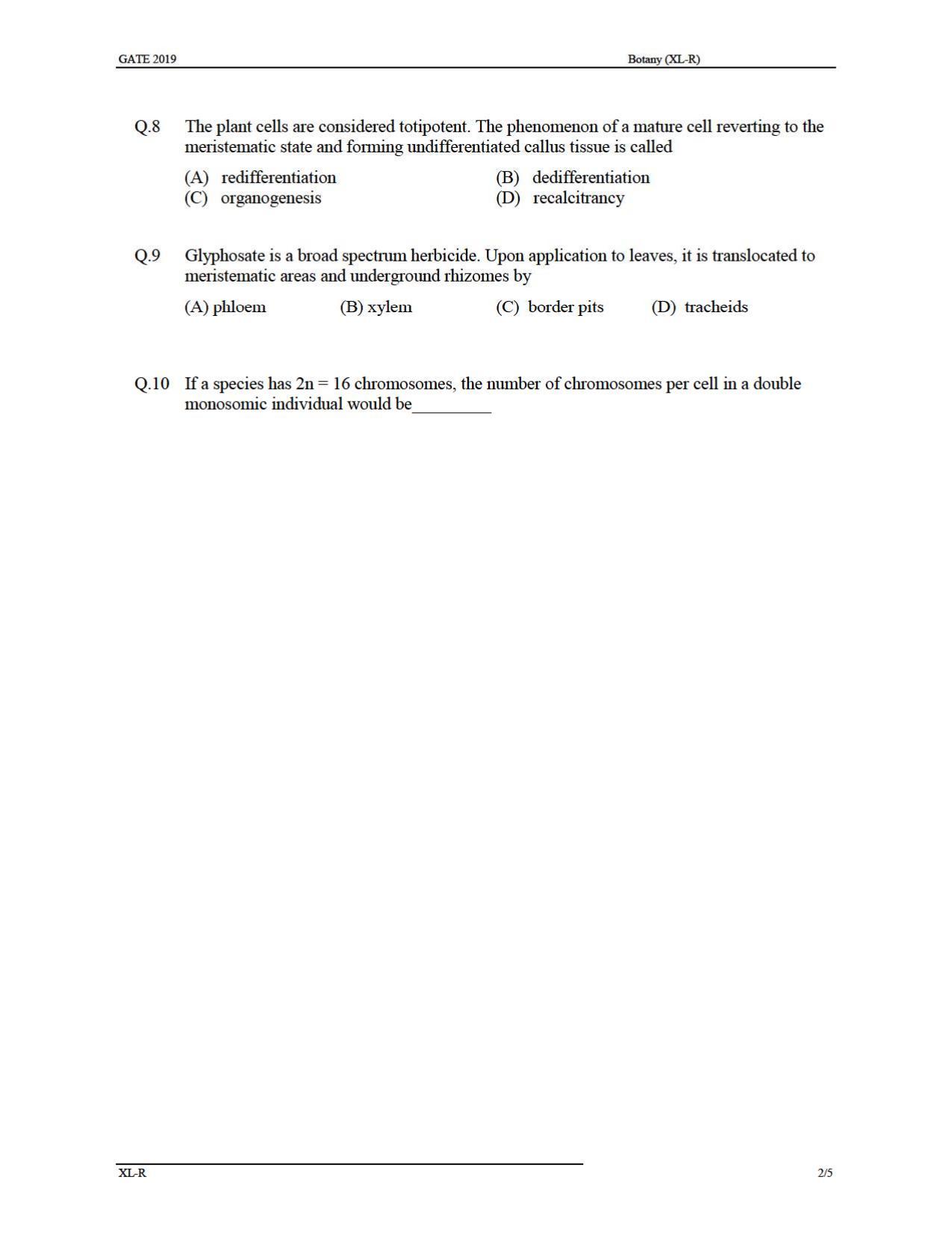 GATE 2019 Life Sciences(XL) Question Paper - Page 14