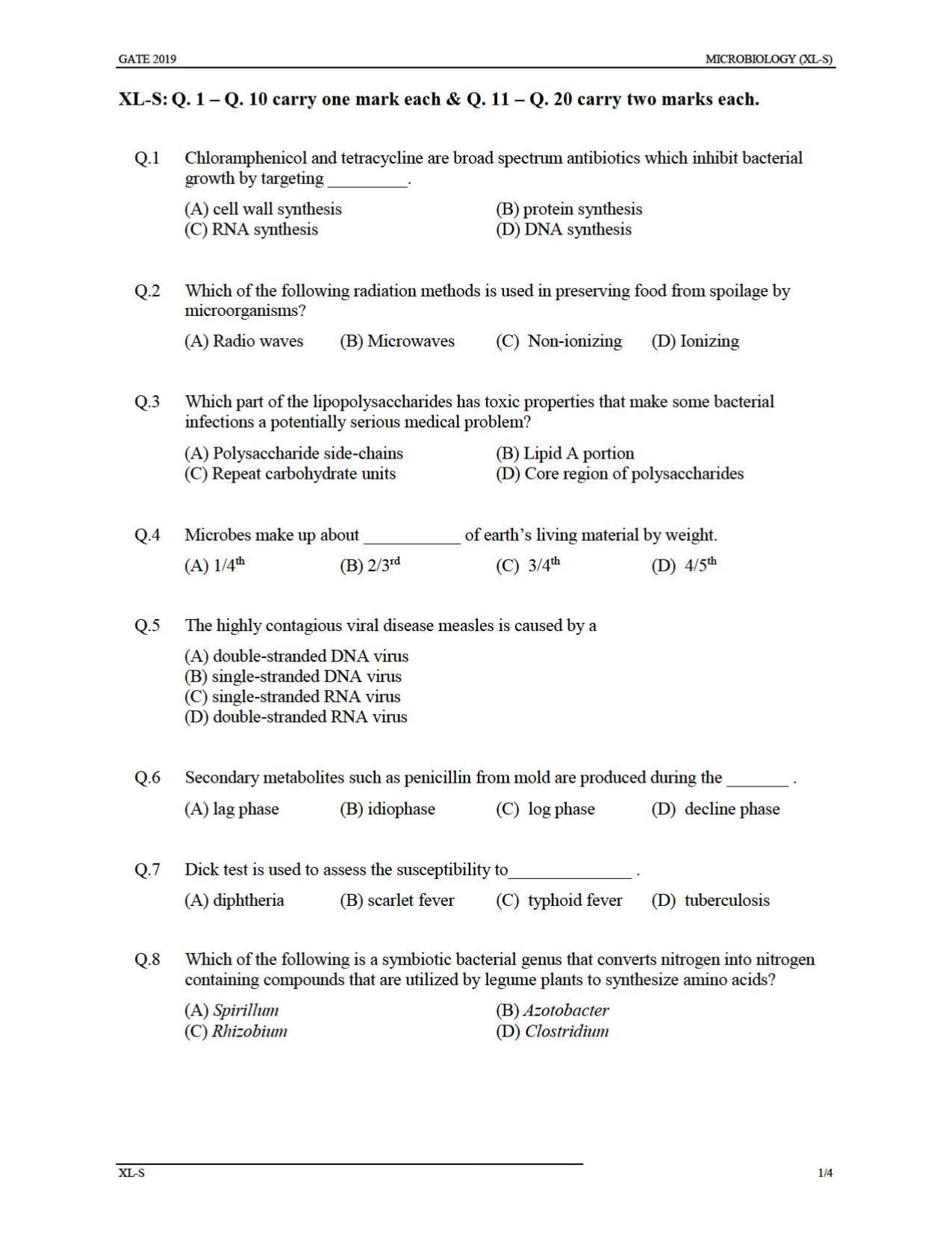 GATE 2019 Life Sciences(XL) Question Paper - Page 18