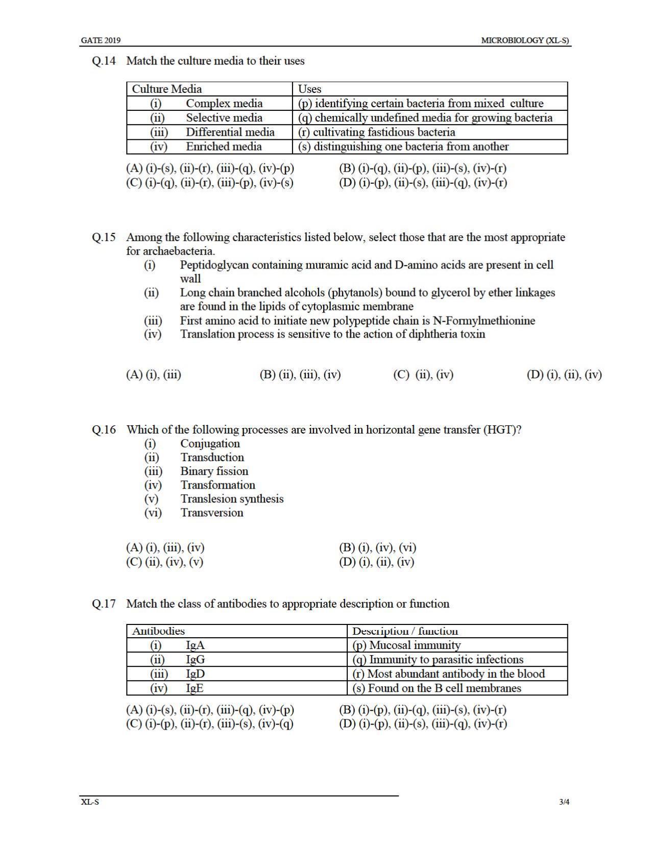 GATE 2019 Life Sciences(XL) Question Paper - Page 20