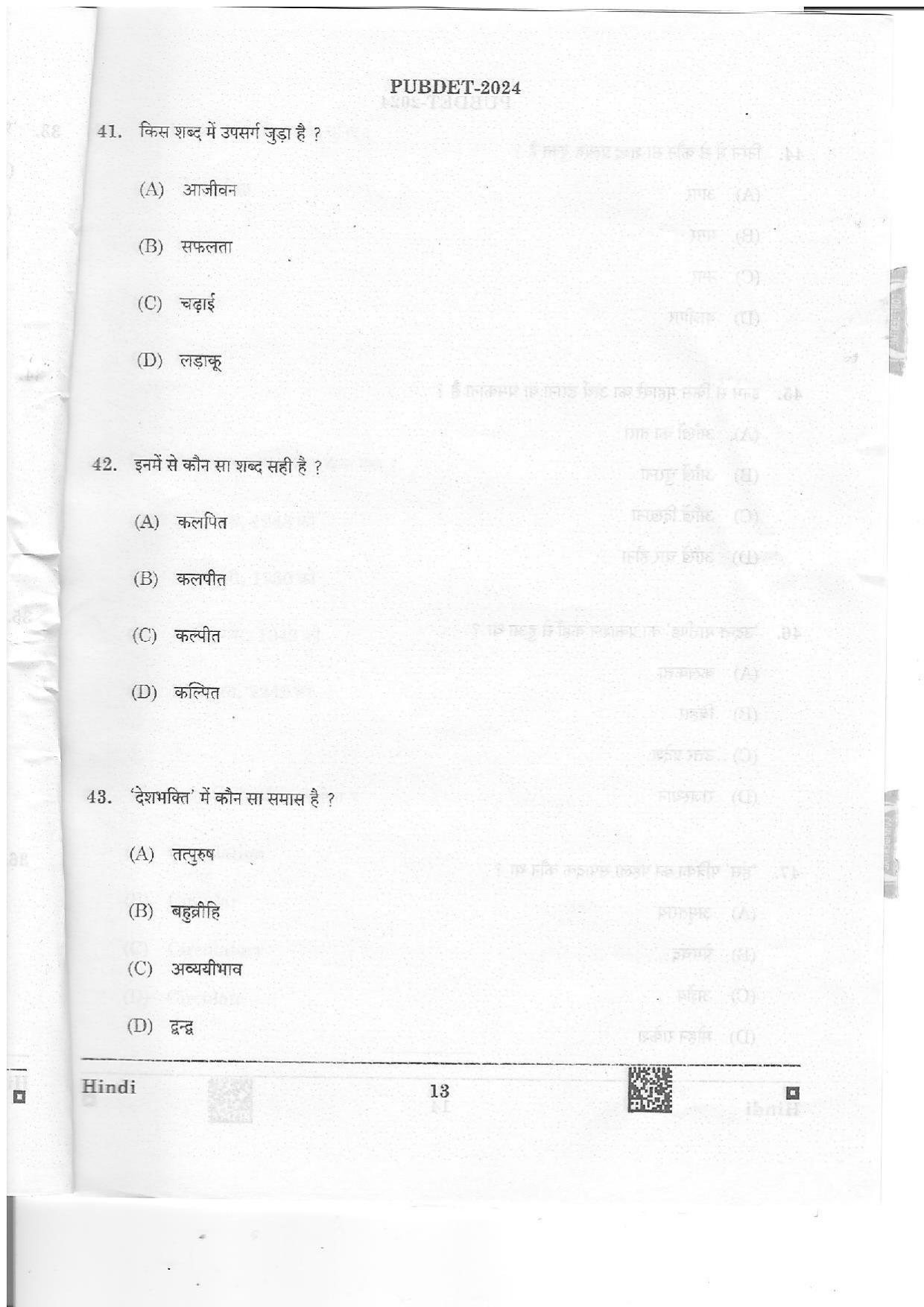 WB PUBDET 2024 Hindi Question Paper - Page 14