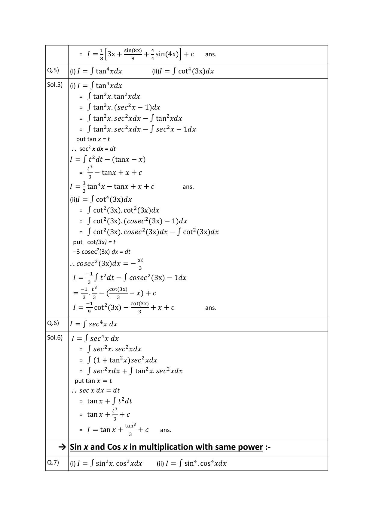 CBSE Worksheets for Class 12 Maths Integration Assignment 4 - Page 3