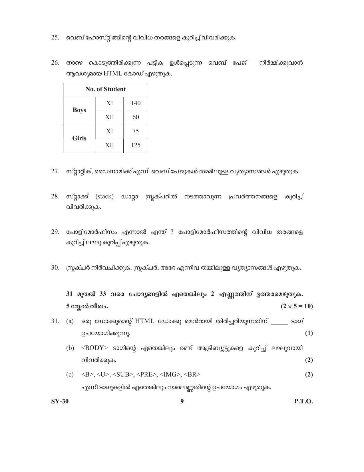 Kerala Plus Two 2020 Computer Science Annual Question Paper - Page 9