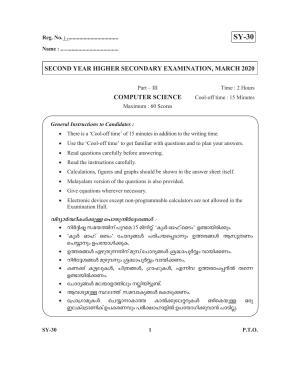 Kerala Plus Two 2020 Computer Science Annual Question Paper