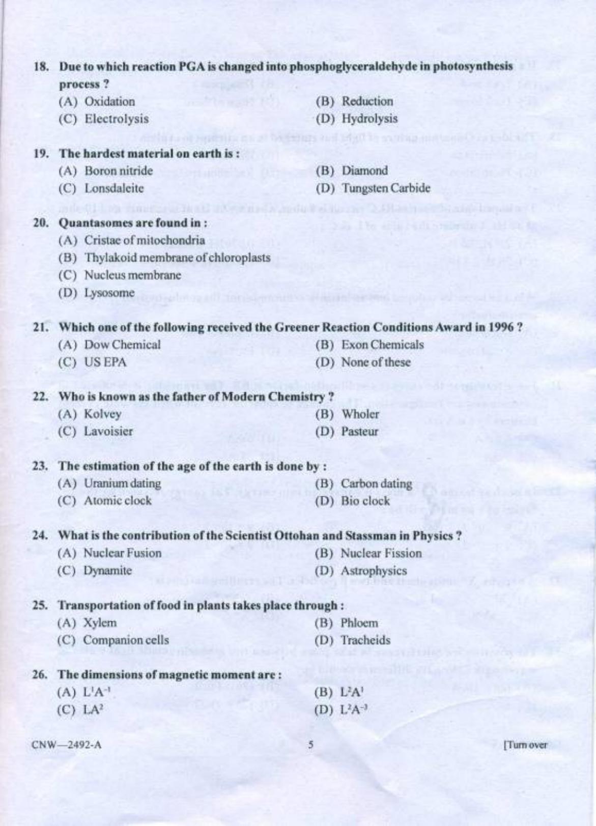 PU CET PG 2018 MSc (2Yr)(Forensic Science & Criminology) Question Paper - Page 4