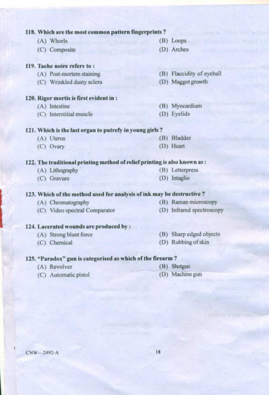 PU CET PG 2018 MSc (2Yr)(Forensic Science & Criminology) Question Paper - Page 17
