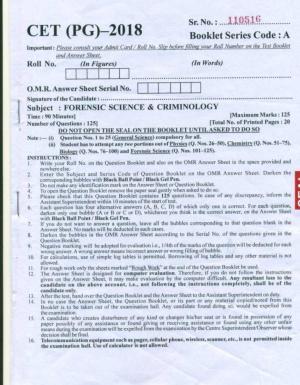 PU CET PG 2018 MSc (2Yr)(Forensic Science & Criminology) Question Paper