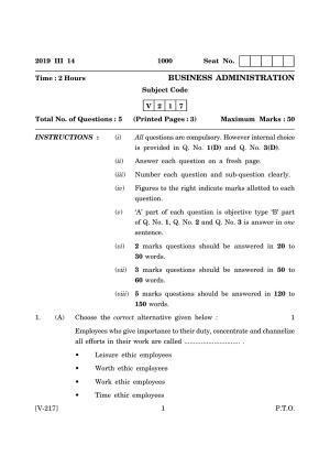 Goa Board Class 12 Business Administration (March 2019) Question Paper