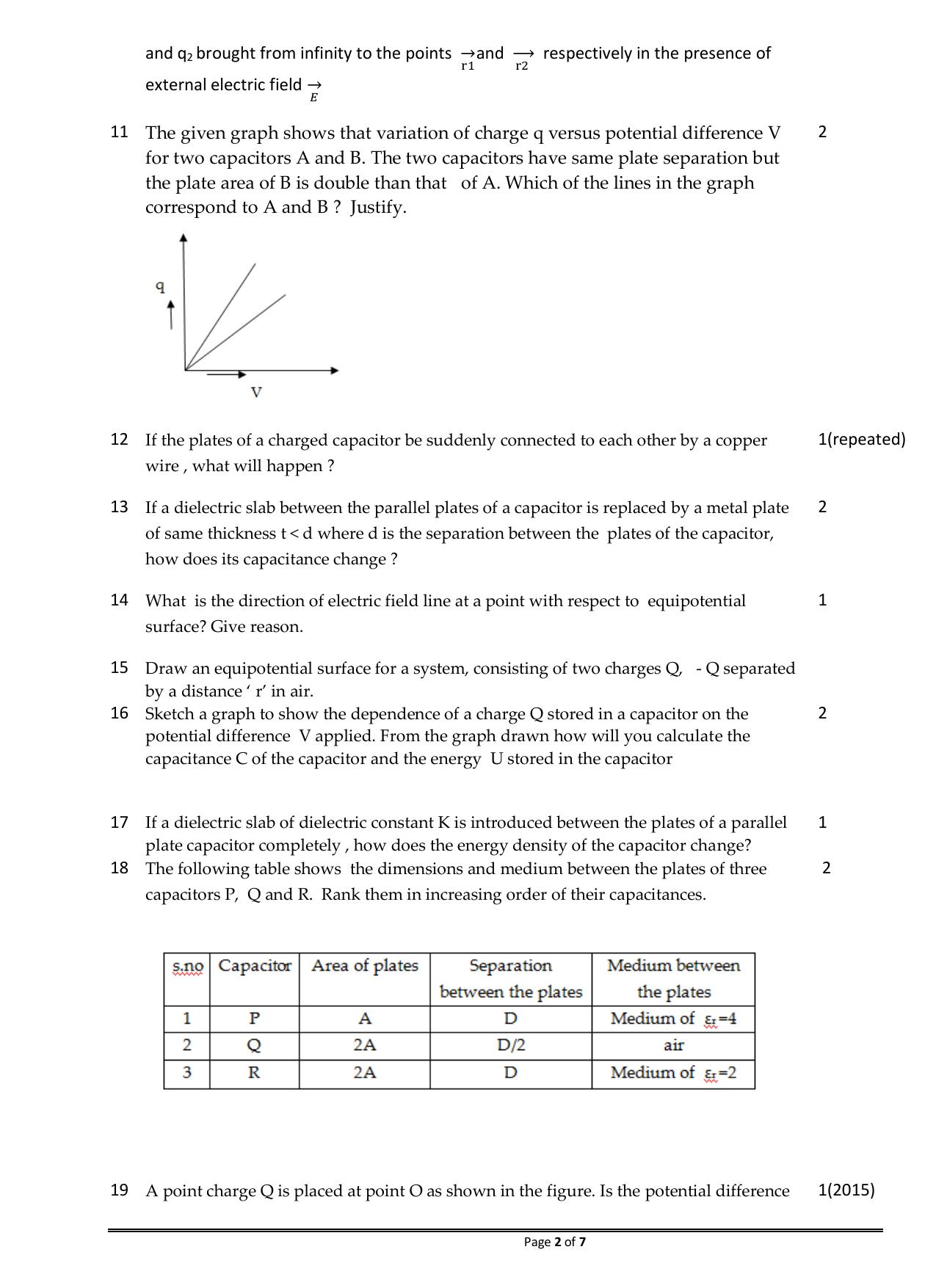 CBSE Worksheets for Class 12 Physics Electric Potential and Capacitance - Page 2