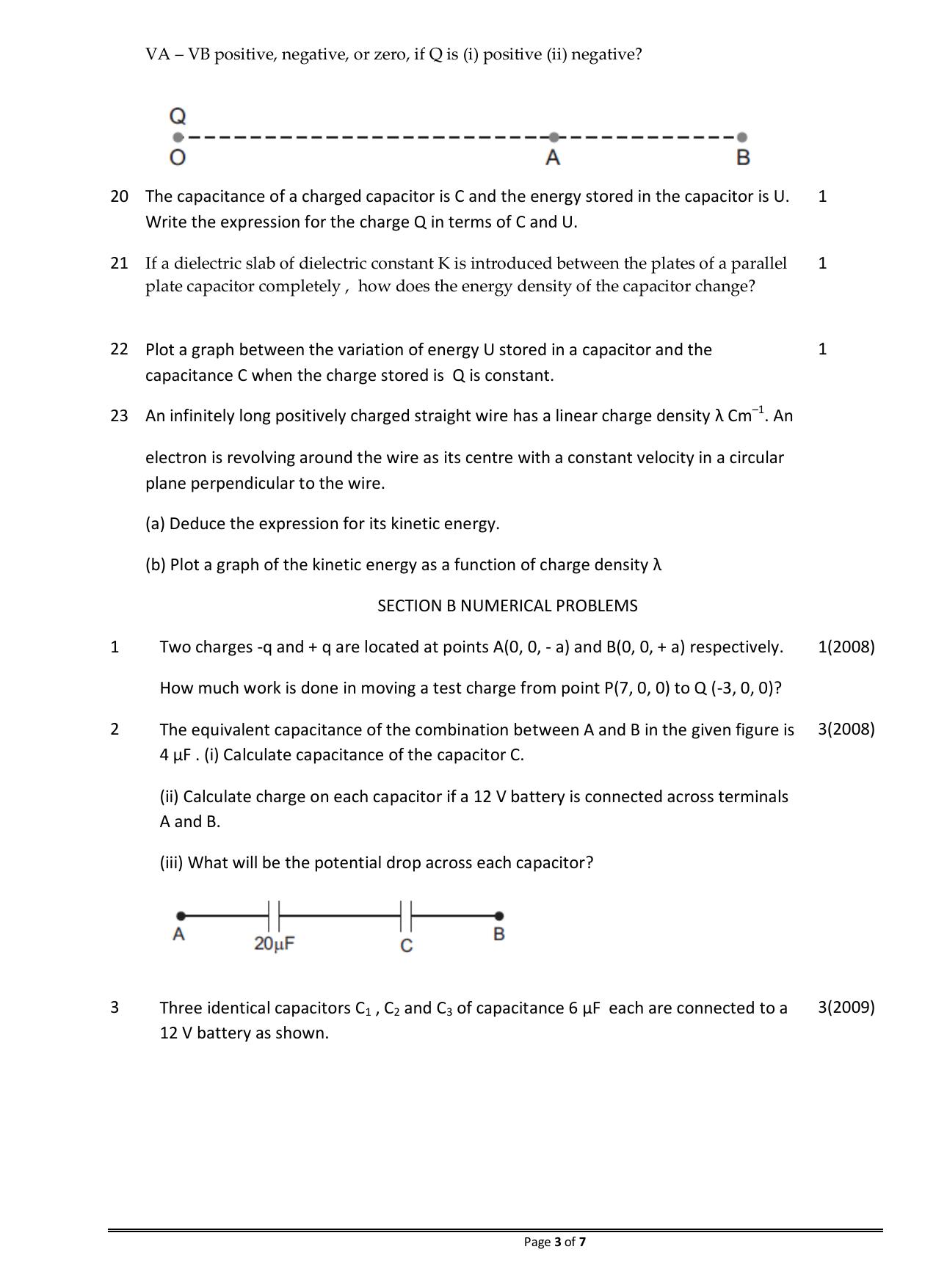 CBSE Worksheets for Class 12 Physics Electric Potential and Capacitance - Page 3