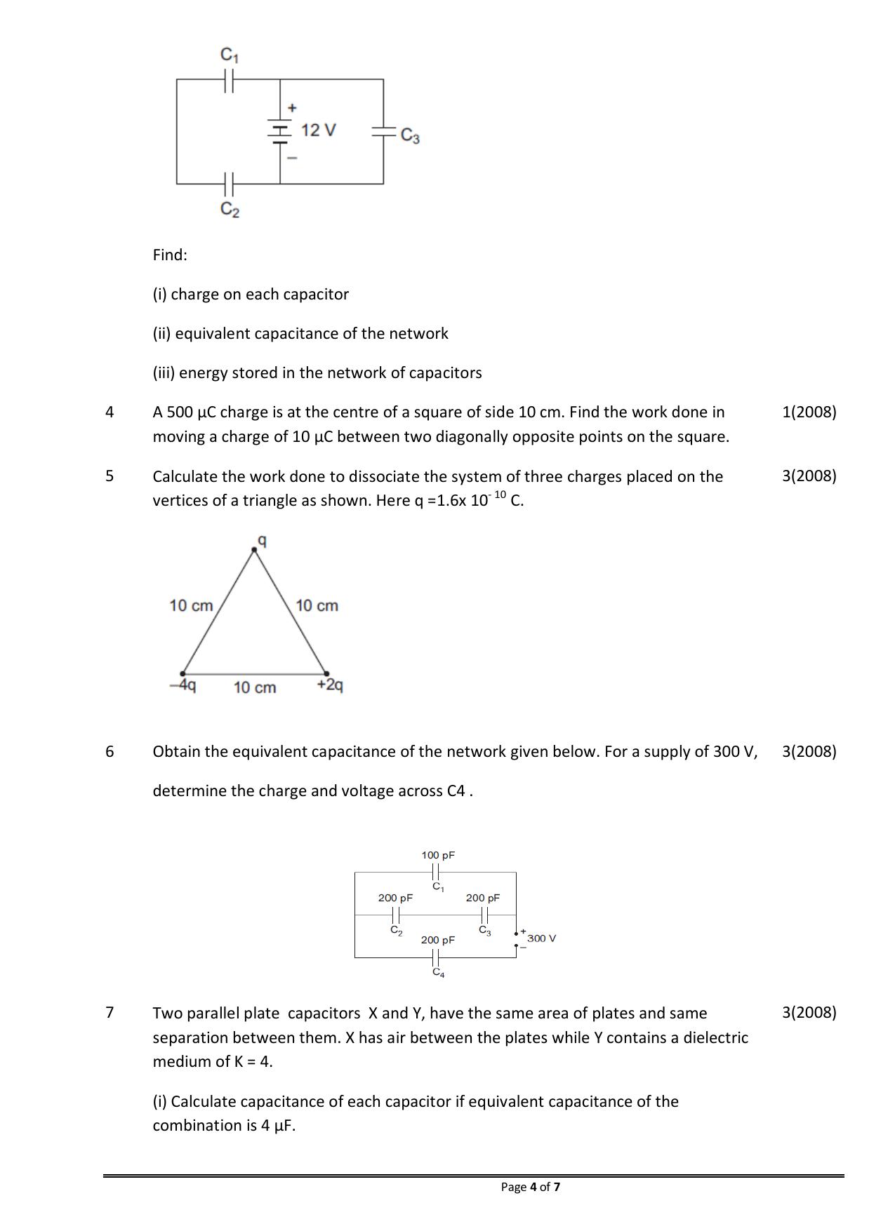 CBSE Worksheets for Class 12 Physics Electric Potential and Capacitance - Page 4