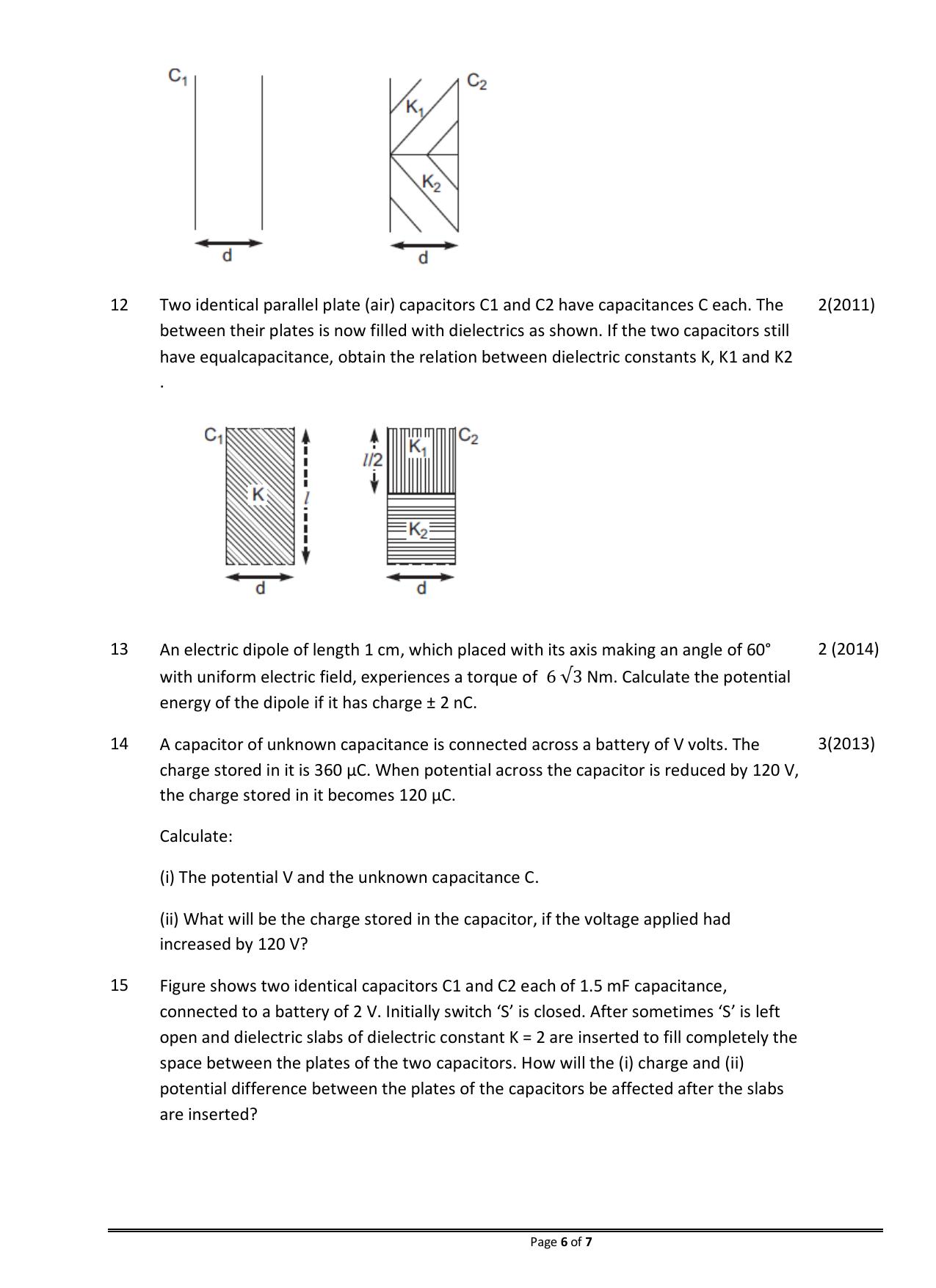 CBSE Worksheets for Class 12 Physics Electric Potential and Capacitance - Page 6