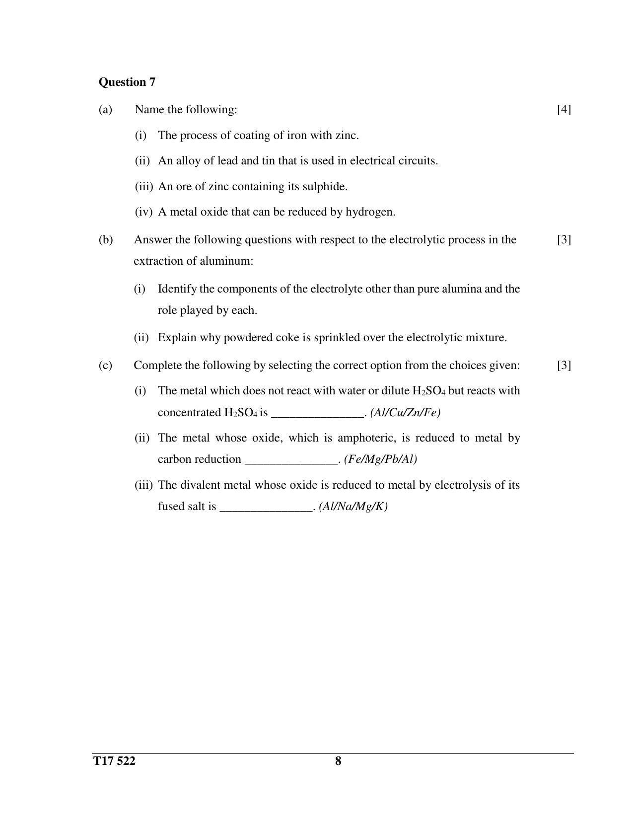 ICSE Class 10 CHEMISTRY 2017 Question Paper - Page 8