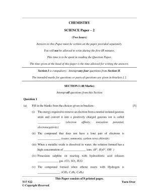 ICSE Class 10 CHEMISTRY 2017 Question Paper