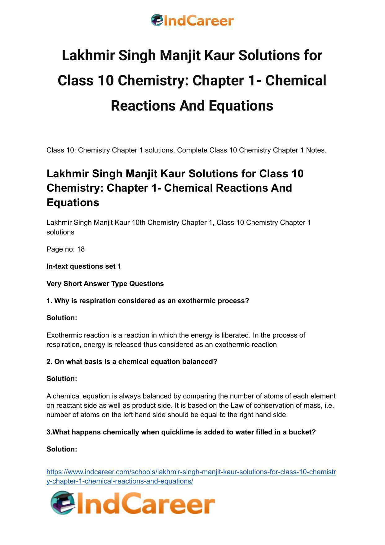 Lakhmir Singh Manjit Kaur Solutions for Class 10 Chemistry: Chapter 1- Chemical Reactions And Equations - Page 2