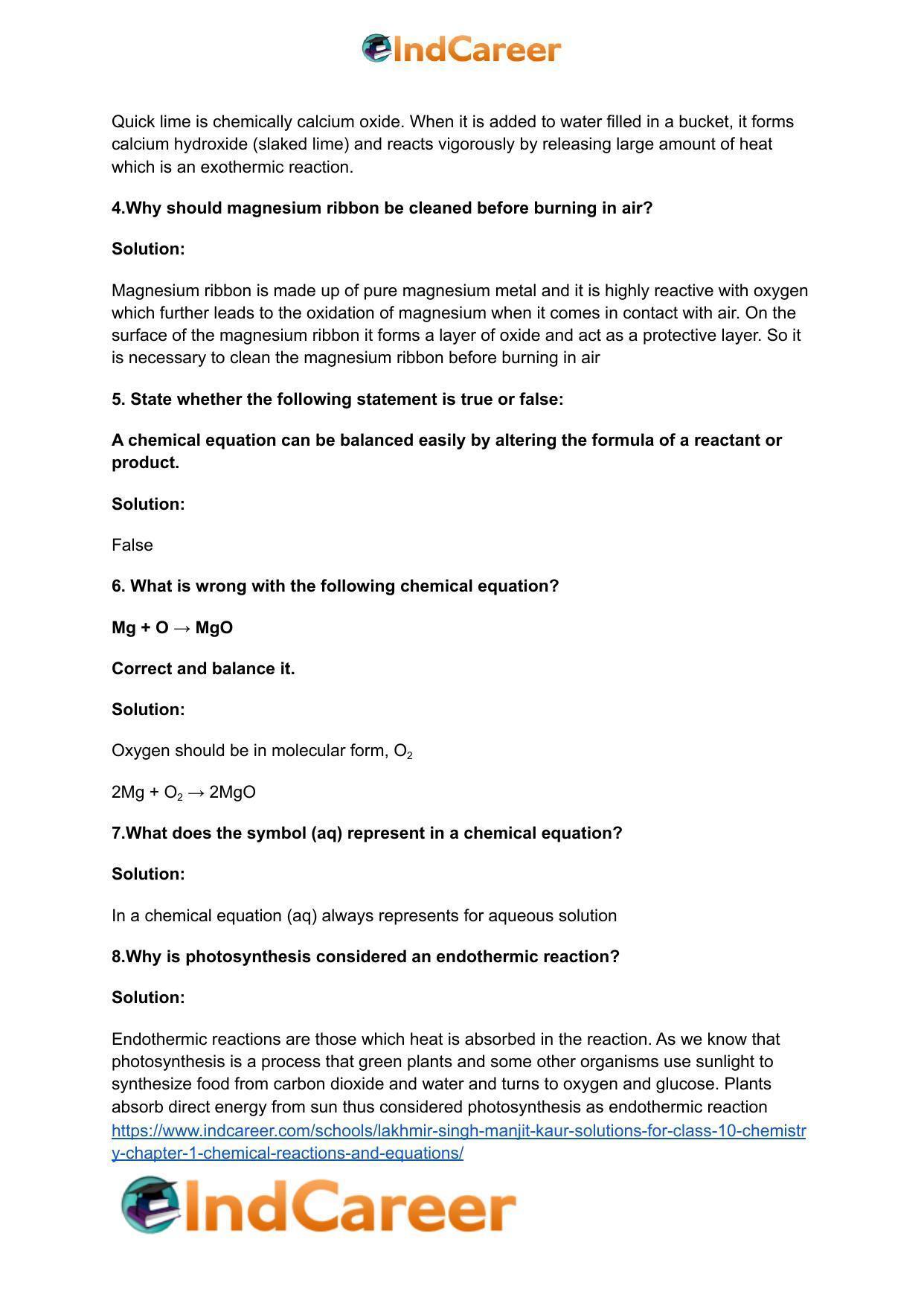 Lakhmir Singh Manjit Kaur Solutions for Class 10 Chemistry: Chapter 1- Chemical Reactions And Equations - Page 3