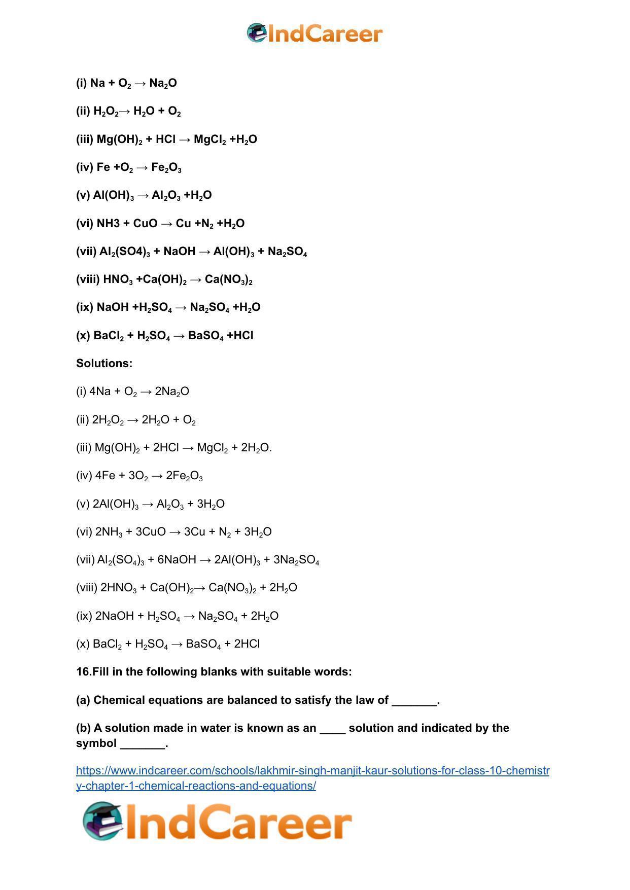 Lakhmir Singh Manjit Kaur Solutions for Class 10 Chemistry: Chapter 1- Chemical Reactions And Equations - Page 6