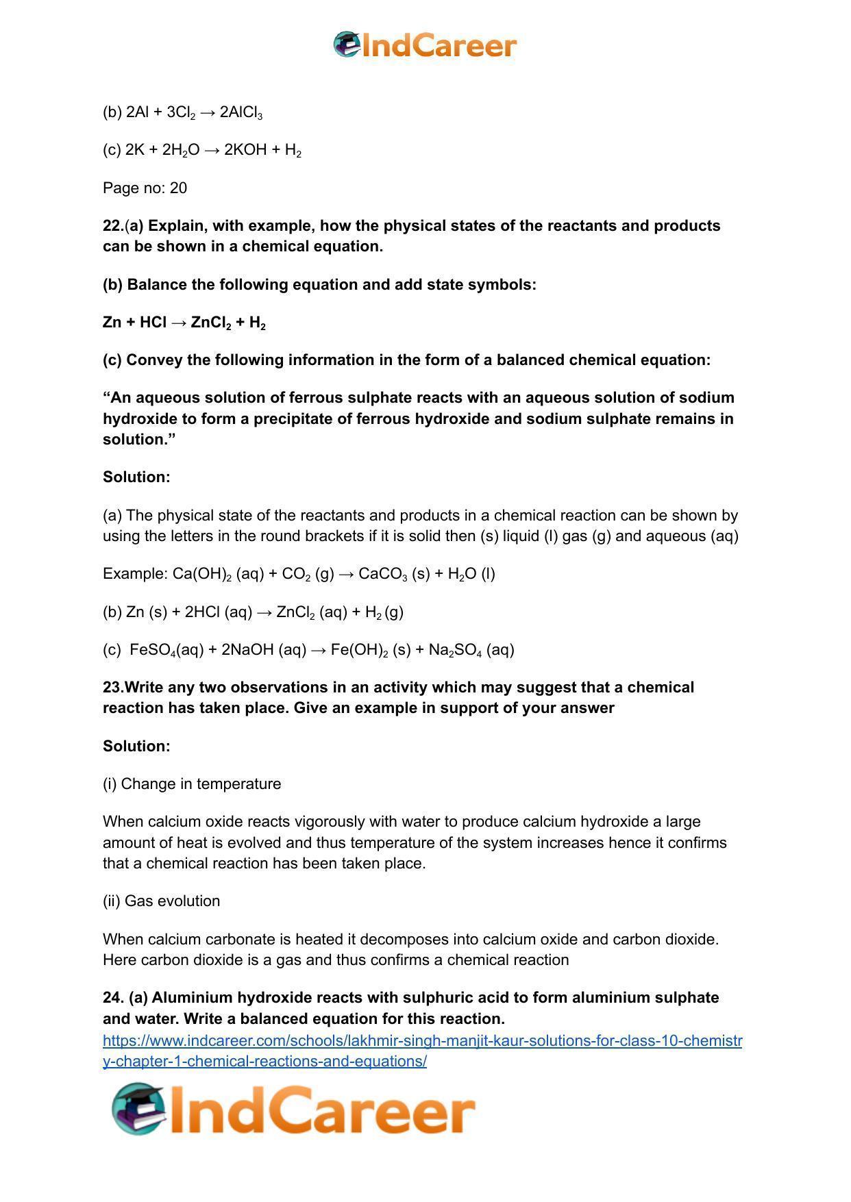 Lakhmir Singh Manjit Kaur Solutions for Class 10 Chemistry: Chapter 1- Chemical Reactions And Equations - Page 10