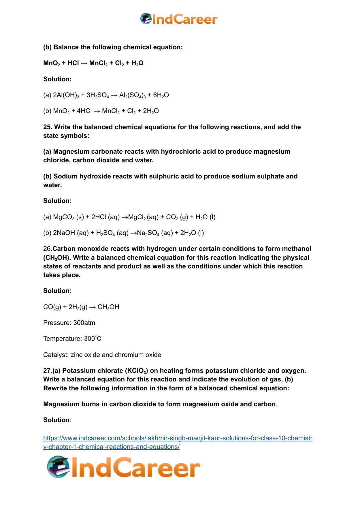 Lakhmir Singh Manjit Kaur Solutions for Class 10 Chemistry: Chapter 1- Chemical Reactions And Equations - Page 11