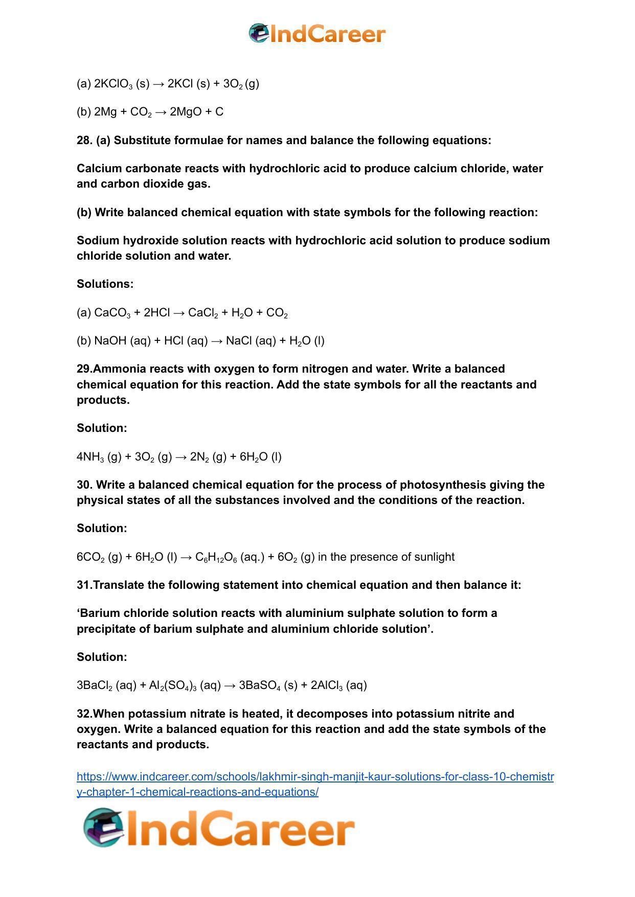 Lakhmir Singh Manjit Kaur Solutions for Class 10 Chemistry: Chapter 1- Chemical Reactions And Equations - Page 12