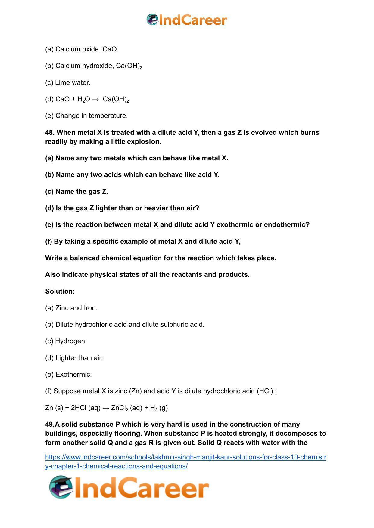Lakhmir Singh Manjit Kaur Solutions for Class 10 Chemistry: Chapter 1- Chemical Reactions And Equations - Page 20
