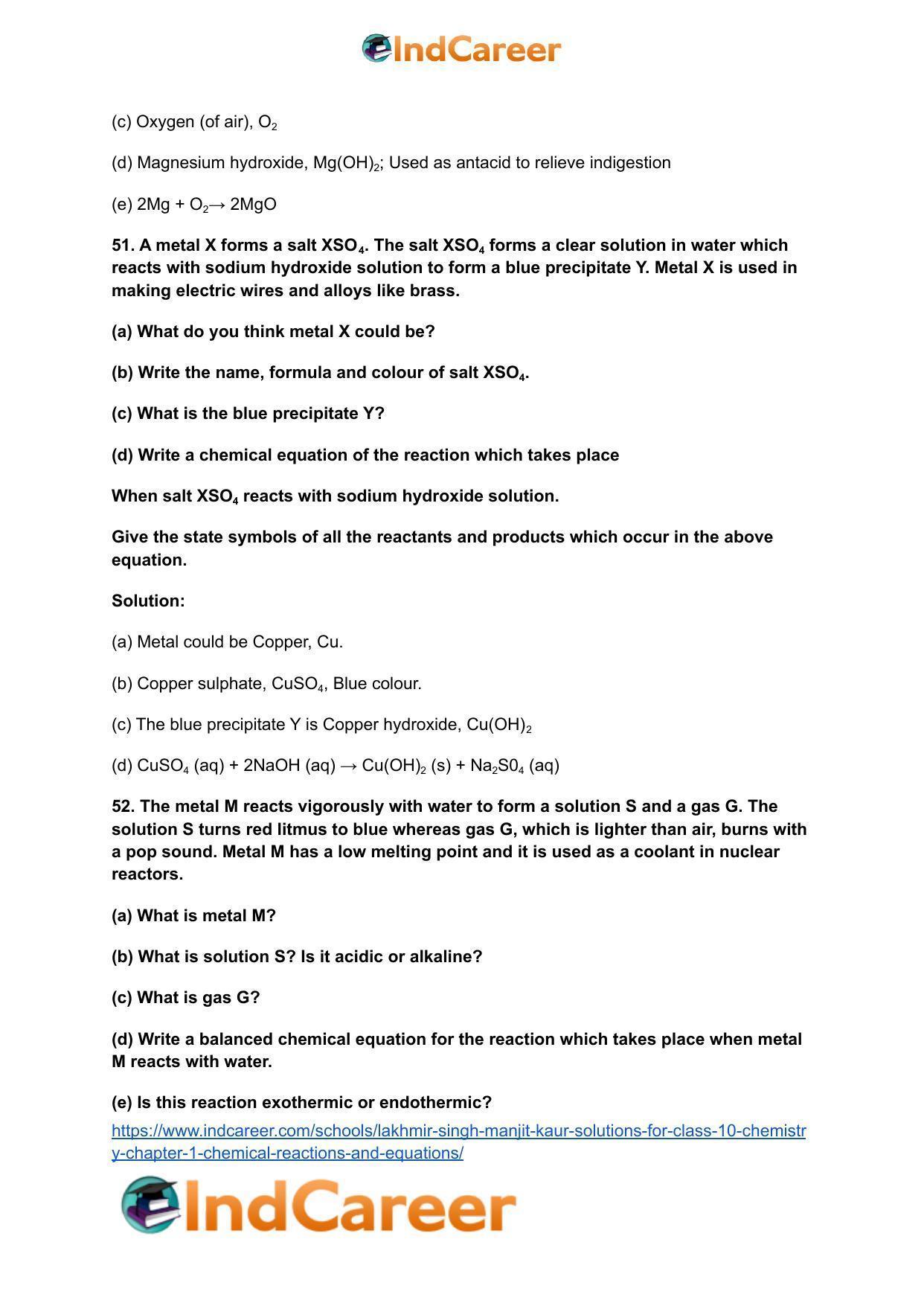 Lakhmir Singh Manjit Kaur Solutions for Class 10 Chemistry: Chapter 1- Chemical Reactions And Equations - Page 22
