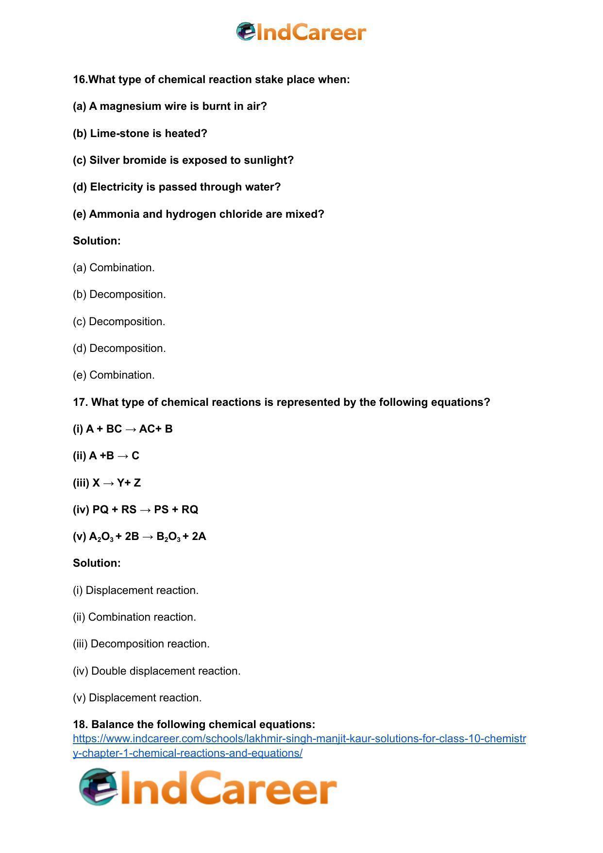 Lakhmir Singh Manjit Kaur Solutions for Class 10 Chemistry: Chapter 1- Chemical Reactions And Equations - Page 29