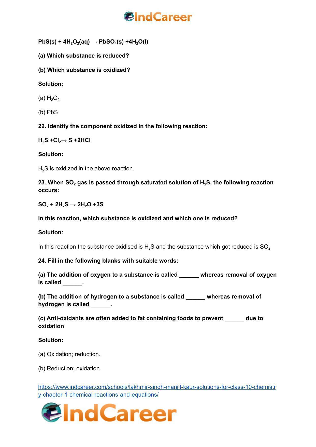 Lakhmir Singh Manjit Kaur Solutions for Class 10 Chemistry: Chapter 1- Chemical Reactions And Equations - Page 31