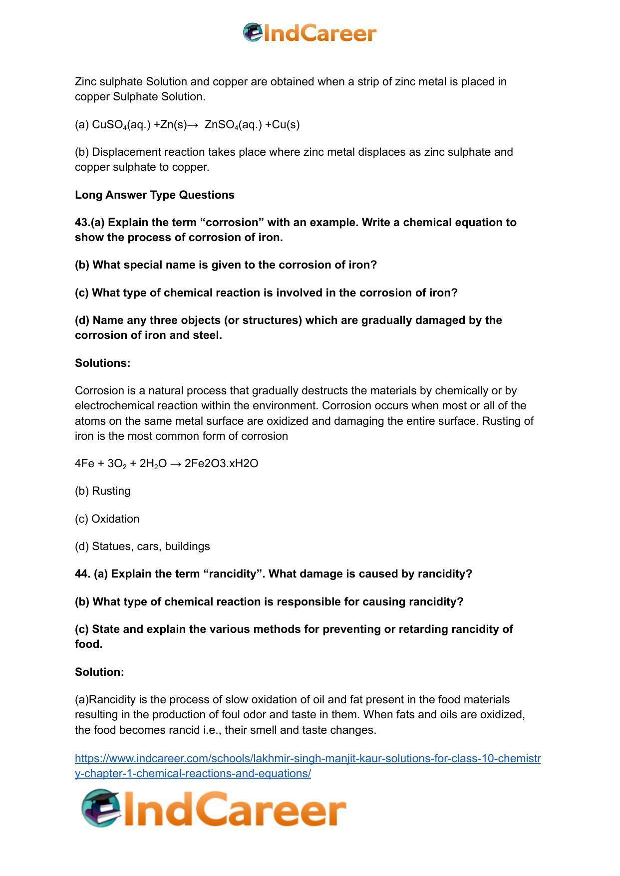 Lakhmir Singh Manjit Kaur Solutions for Class 10 Chemistry: Chapter 1- Chemical Reactions And Equations - Page 39