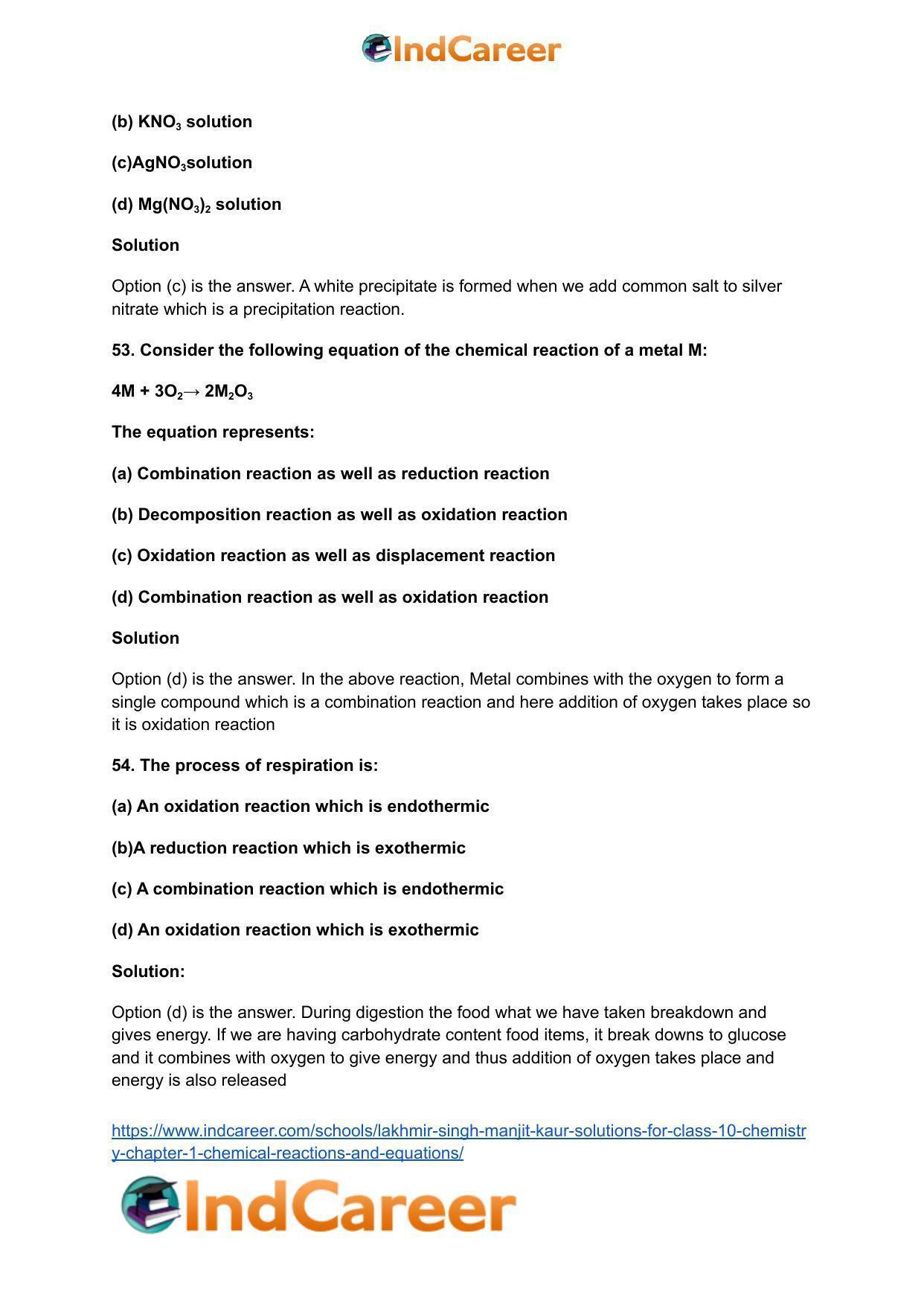Lakhmir Singh Manjit Kaur Solutions for Class 10 Chemistry: Chapter 1- Chemical Reactions And Equations - Page 43