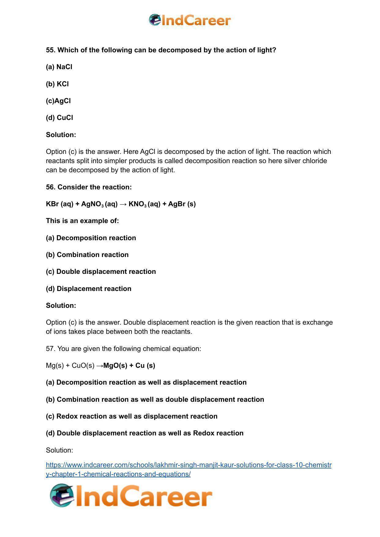 Lakhmir Singh Manjit Kaur Solutions for Class 10 Chemistry: Chapter 1- Chemical Reactions And Equations - Page 44