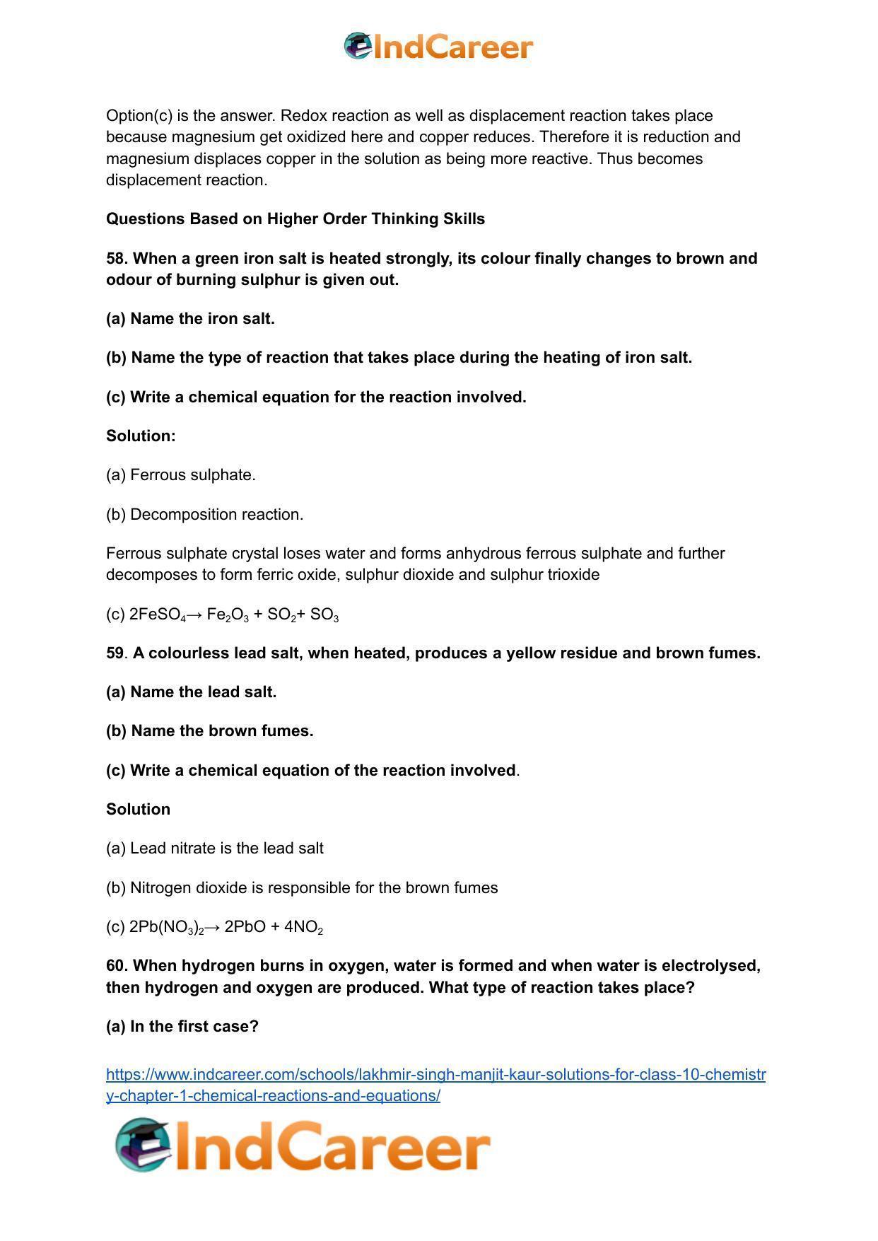 Lakhmir Singh Manjit Kaur Solutions for Class 10 Chemistry: Chapter 1- Chemical Reactions And Equations - Page 45