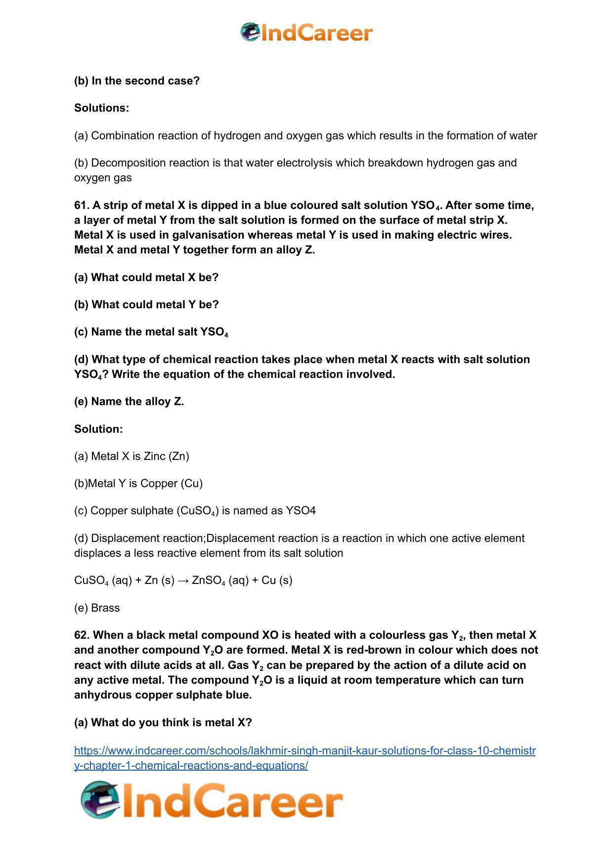 Lakhmir Singh Manjit Kaur Solutions for Class 10 Chemistry: Chapter 1- Chemical Reactions And Equations - Page 46