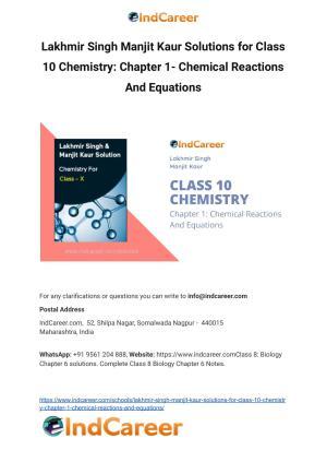 Lakhmir Singh Manjit Kaur  Solutions for Class 10 Chemistry: Chapter 1- Chemical Reactions And Equations