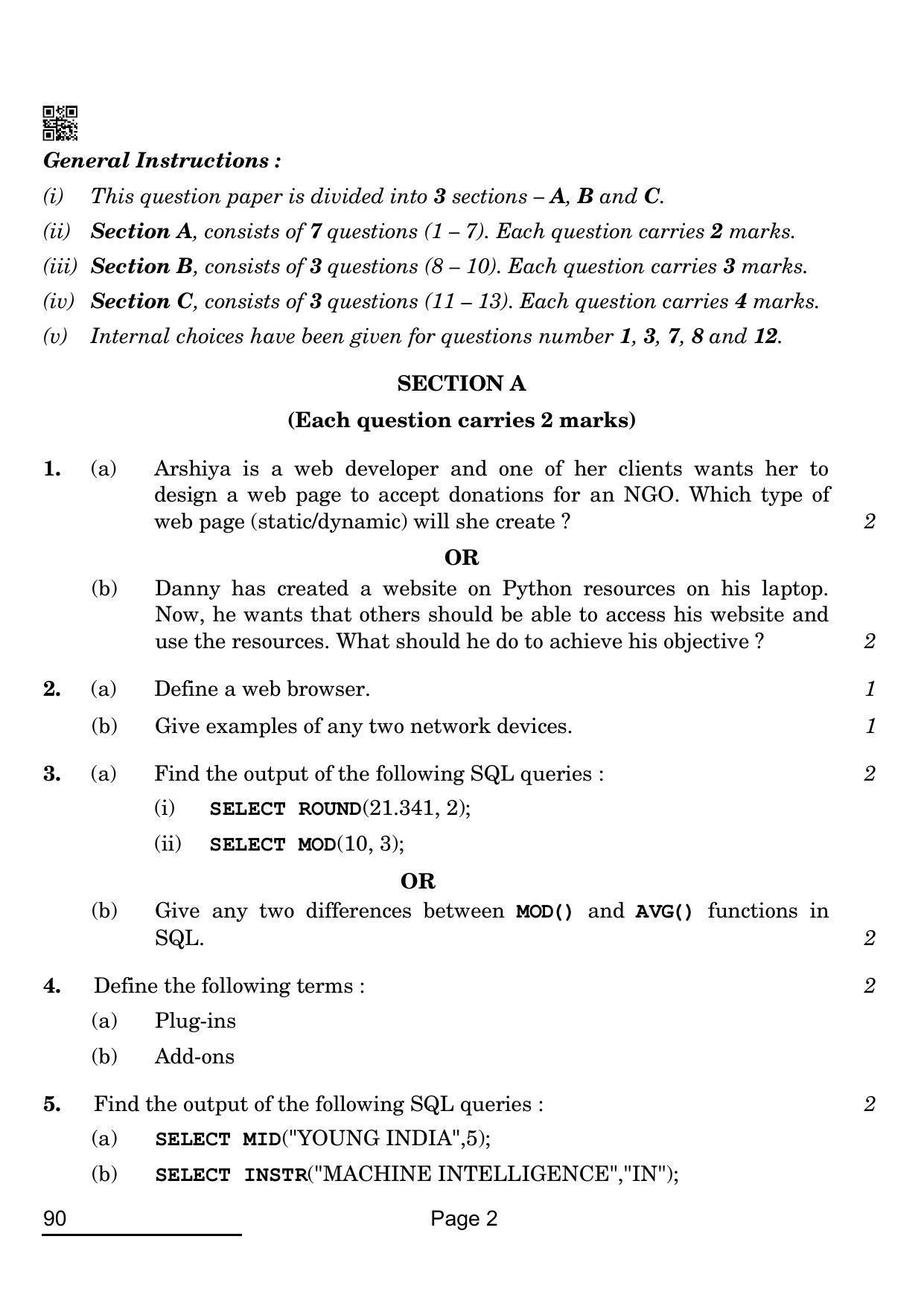 CBSE Class 12 90 INFORMATIC PRACTICES 2022 Compartment Question Paper - Page 2