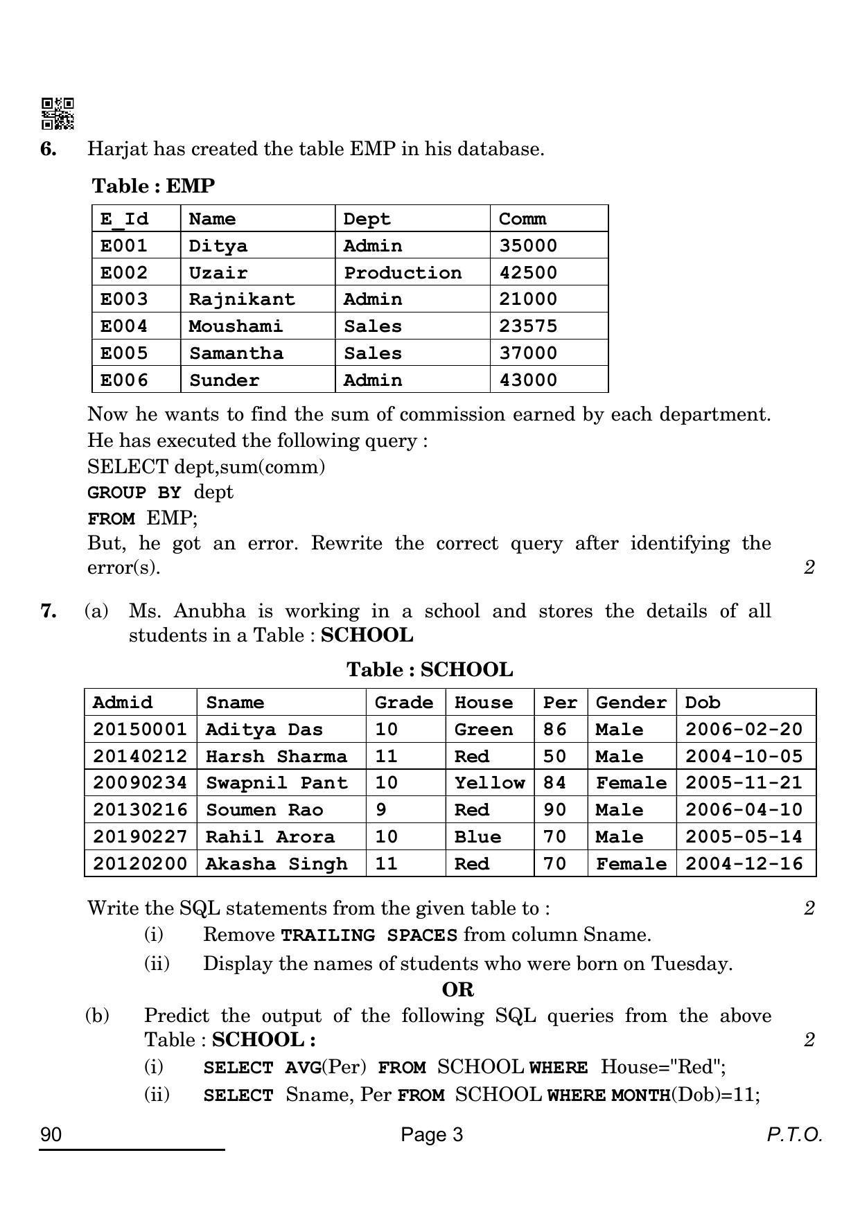 CBSE Class 12 90 INFORMATIC PRACTICES 2022 Compartment Question Paper - Page 3