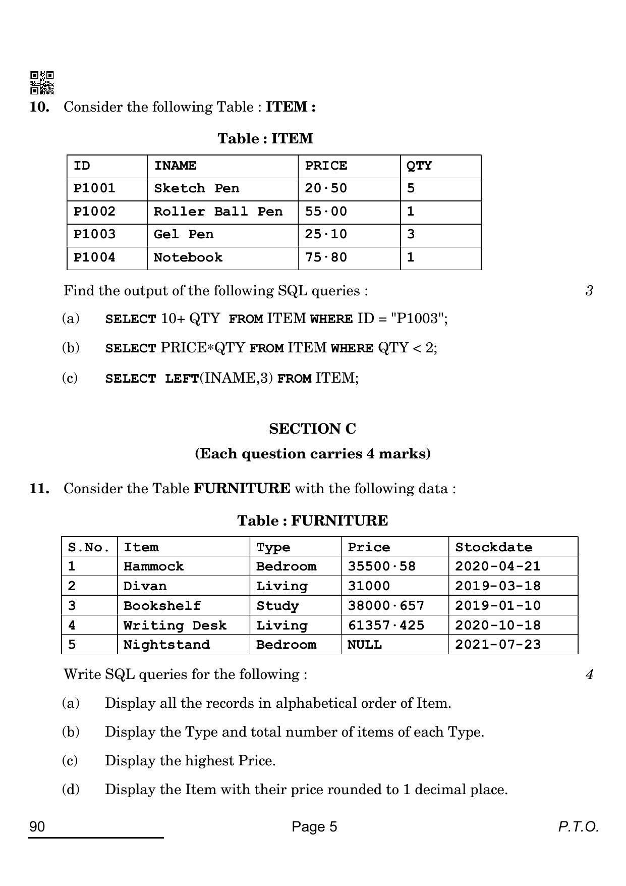 CBSE Class 12 90 INFORMATIC PRACTICES 2022 Compartment Question Paper - Page 5