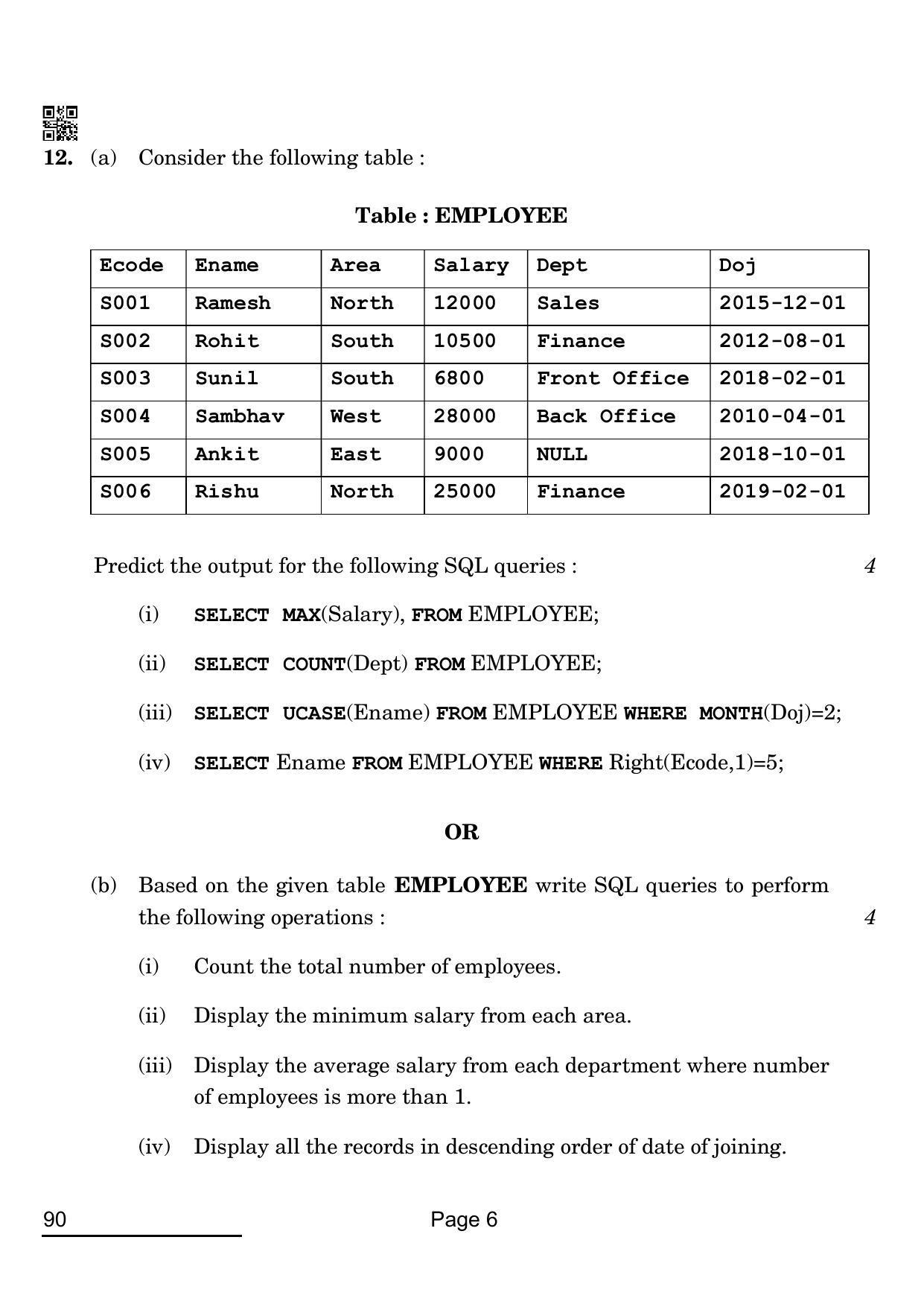 CBSE Class 12 90 INFORMATIC PRACTICES 2022 Compartment Question Paper - Page 6