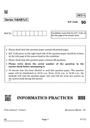 CBSE Class 12 90 INFORMATIC PRACTICES 2022 Compartment Question Paper
