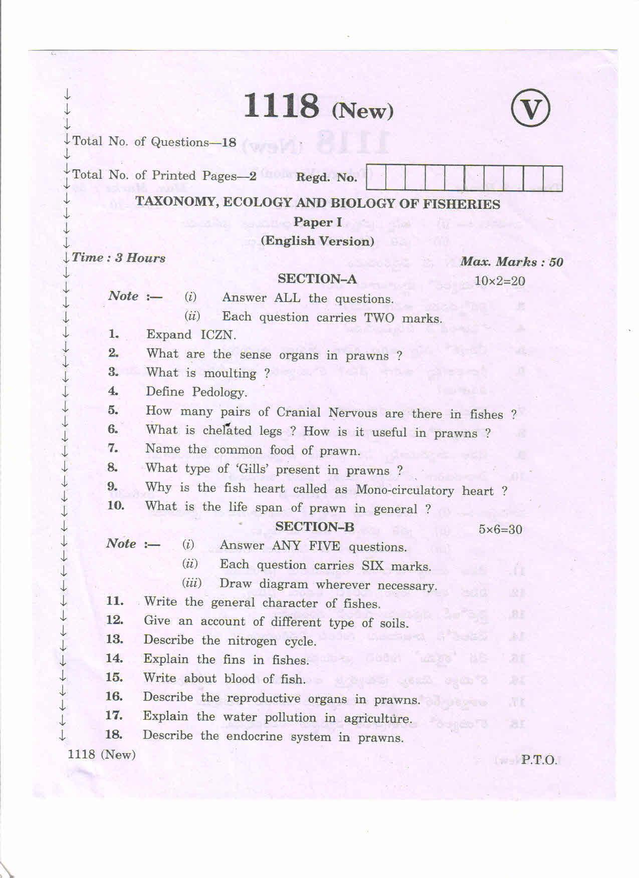 AP Inter 2nd Year Vocational Question Paper March - 2020 - Taxonomy Ecology Biology of Fishes - I  - Page 1