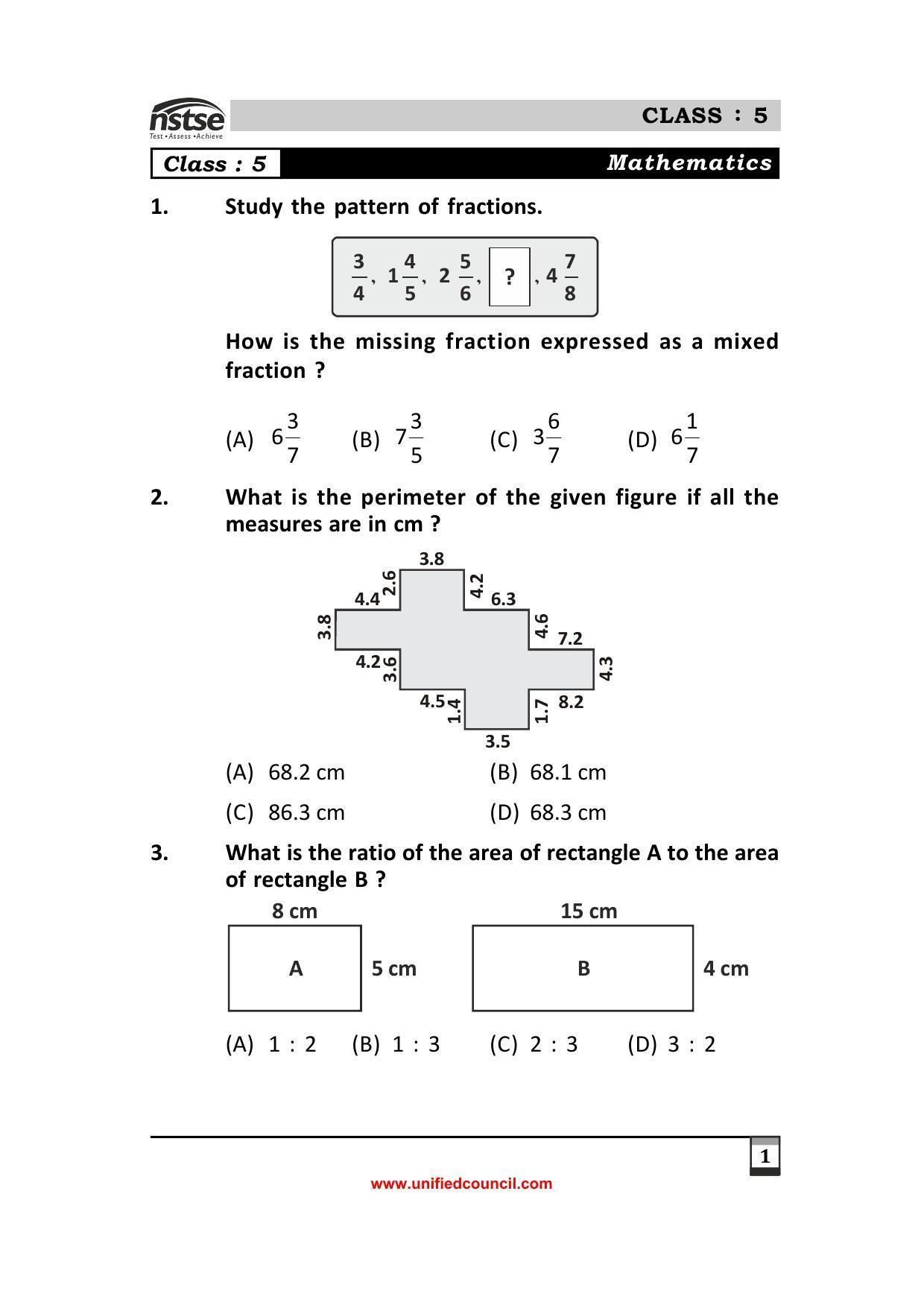 2023 Class 5 NSTSE Sample Question Papers - Page 1