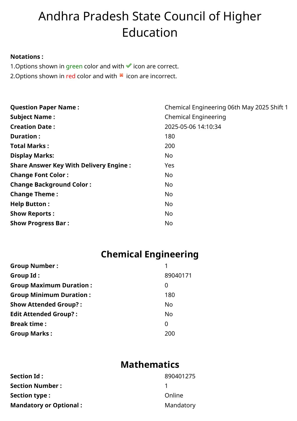 AP ECET 2025 Chemical Engineering 06th May 2025 (Shift 1) Question Paper wth Key - Page 1