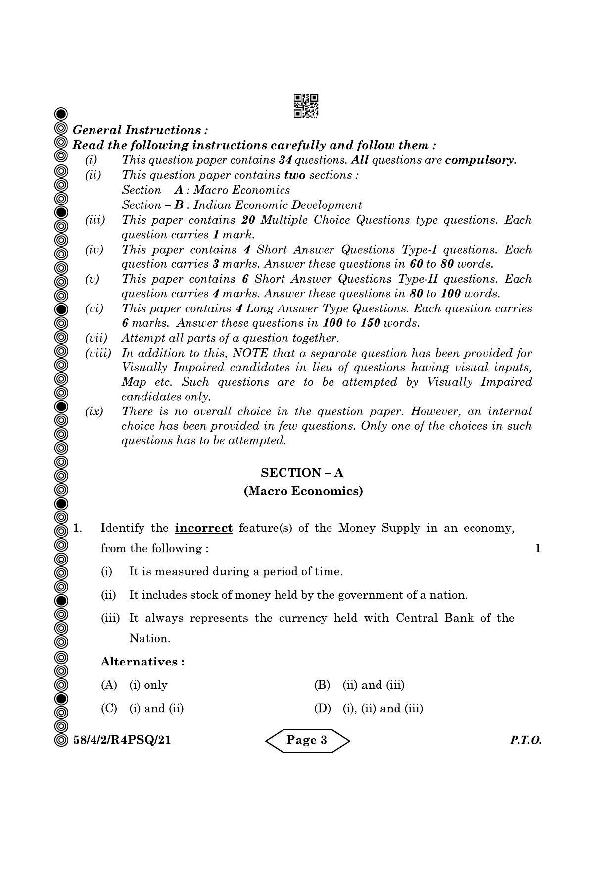 CBSE Class 12 58-4-2 Economics 2024 Question Paper - Page 3